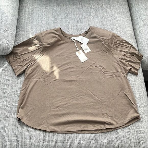 Good American Strong Shoulder Tee Cotton Modal Brindle Size 6 - Picture 2 of 8